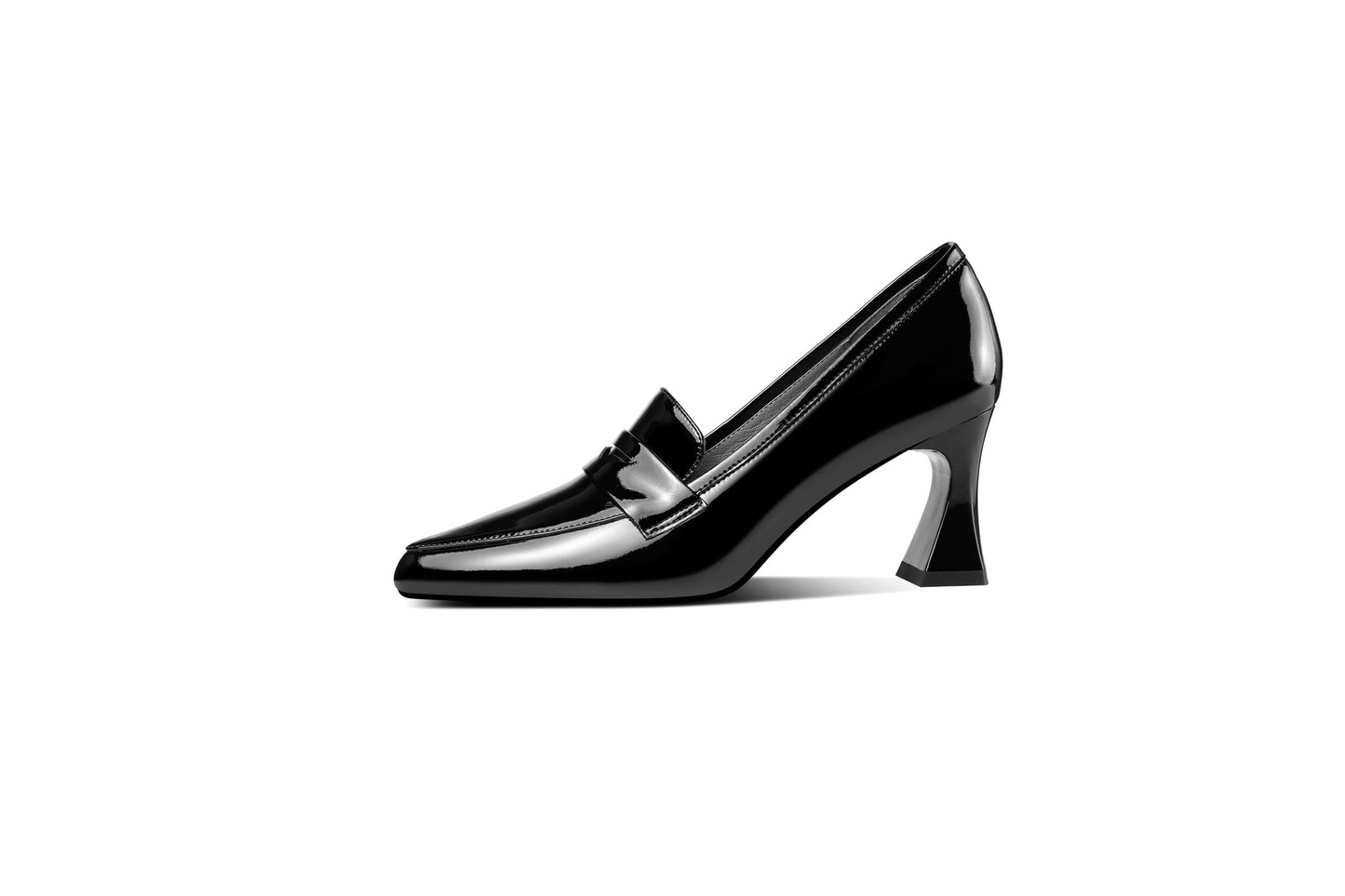 Nine Seven Women's Handmade Glossy Patent Leather Spool Heel Pointy Toe Pumps with Modern Assorted Color