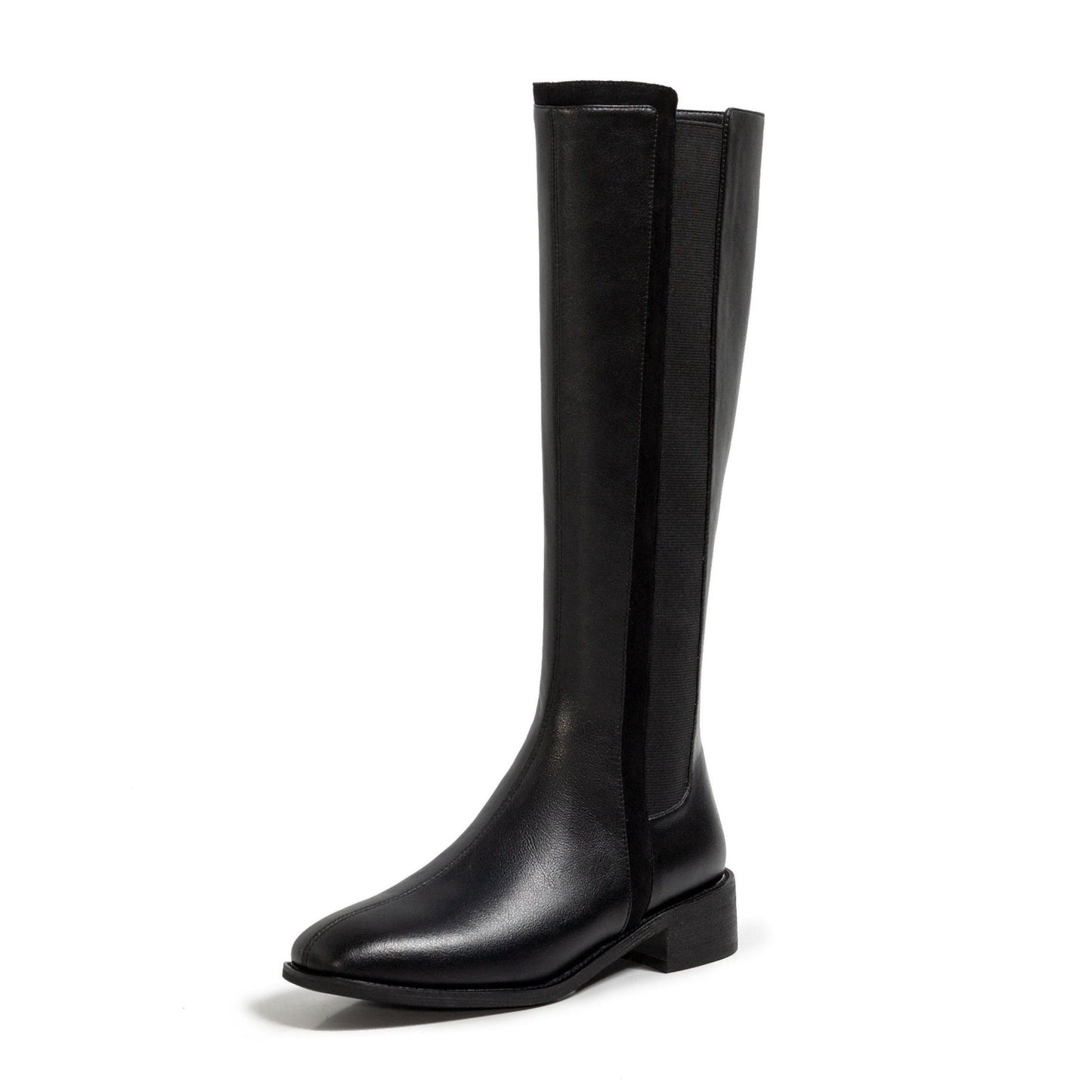 Nine Seven Women's Handmade Genuine Leather Round Toe Comfortable Low Chunky Heel Back Zip Up Knee High Riding Boots