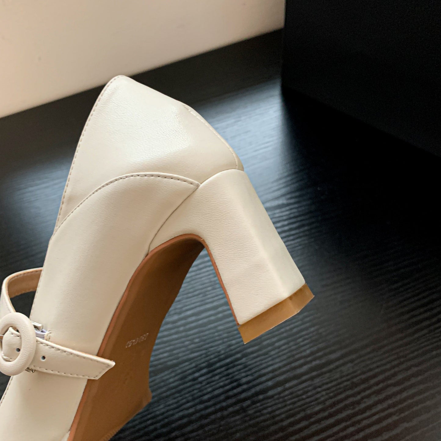 Nine Seven Women's Genuine Leather Handmade Classic Square Toe Mid Heel Buckle Closure Mary Jane Pumps