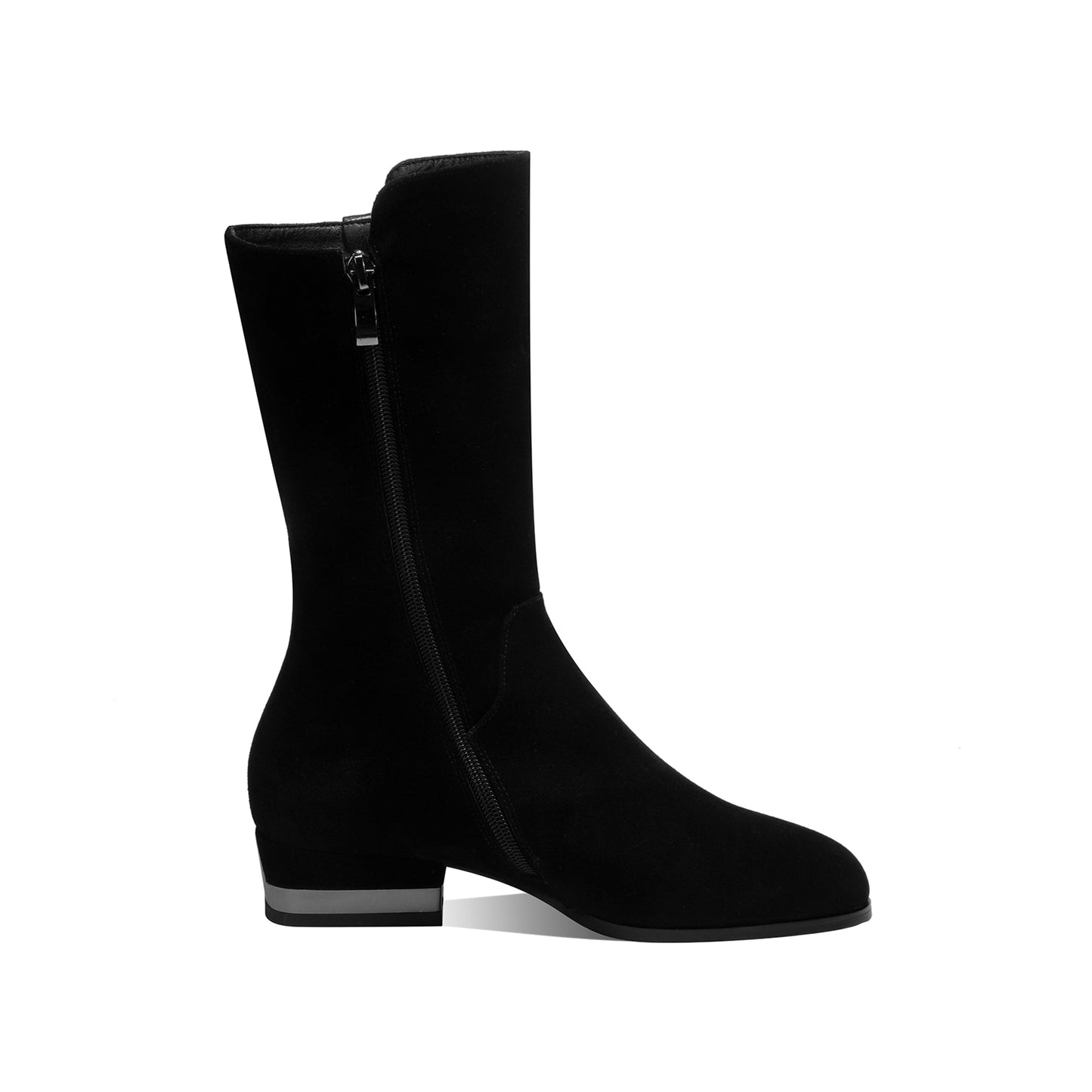 Nine Seven Women's Round Toe Suede Leather Handmade Zipper Comfort Flat Mid-Calf Boots
