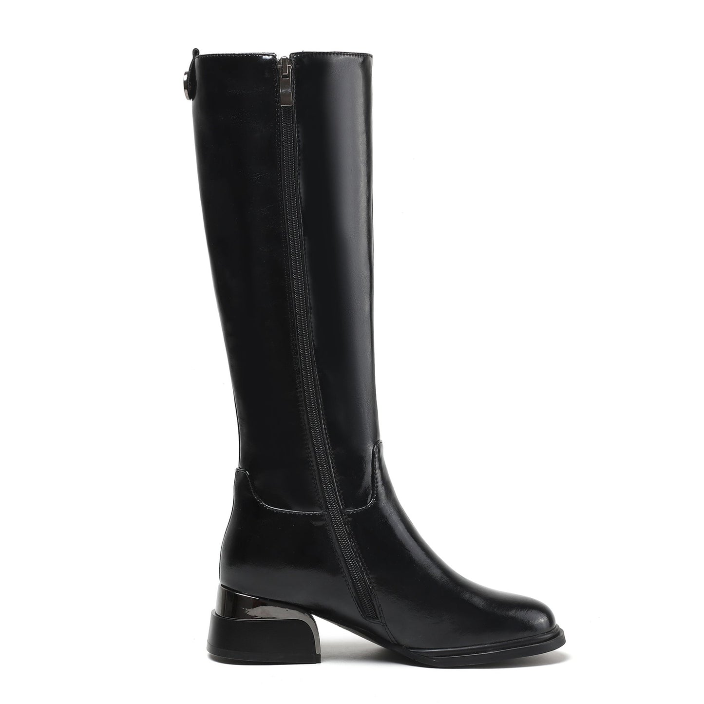 Nine Seven Women's Genuine Leather Handmade Side Zip Up Round Toe Mid Chunky Heel Knee High Riding Boots