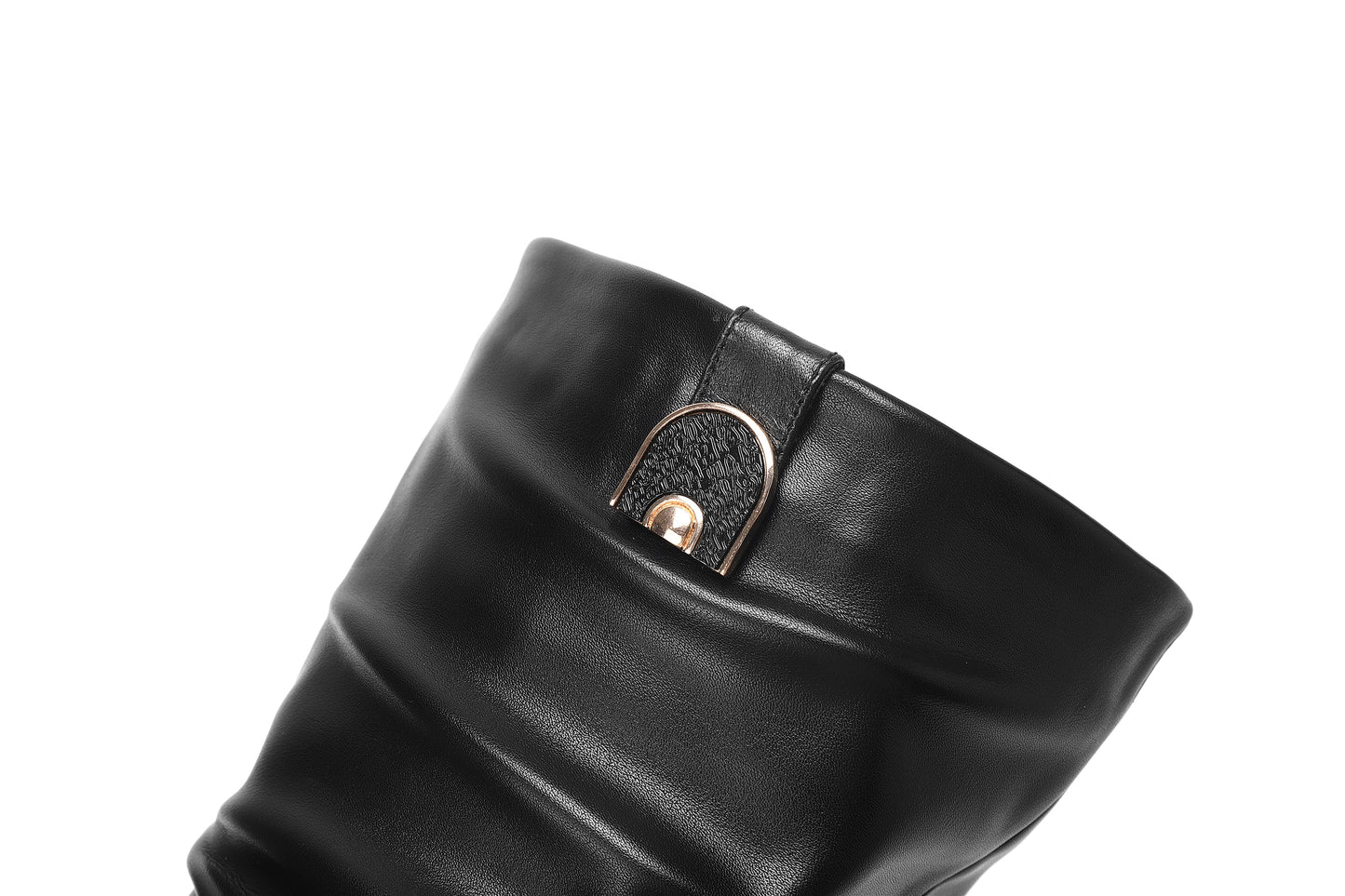 Nine Seven Women's Genuine Leather Pointed Toe Handmade Chunky Heel Zip Up Stylish Crumpled Knee High Boots