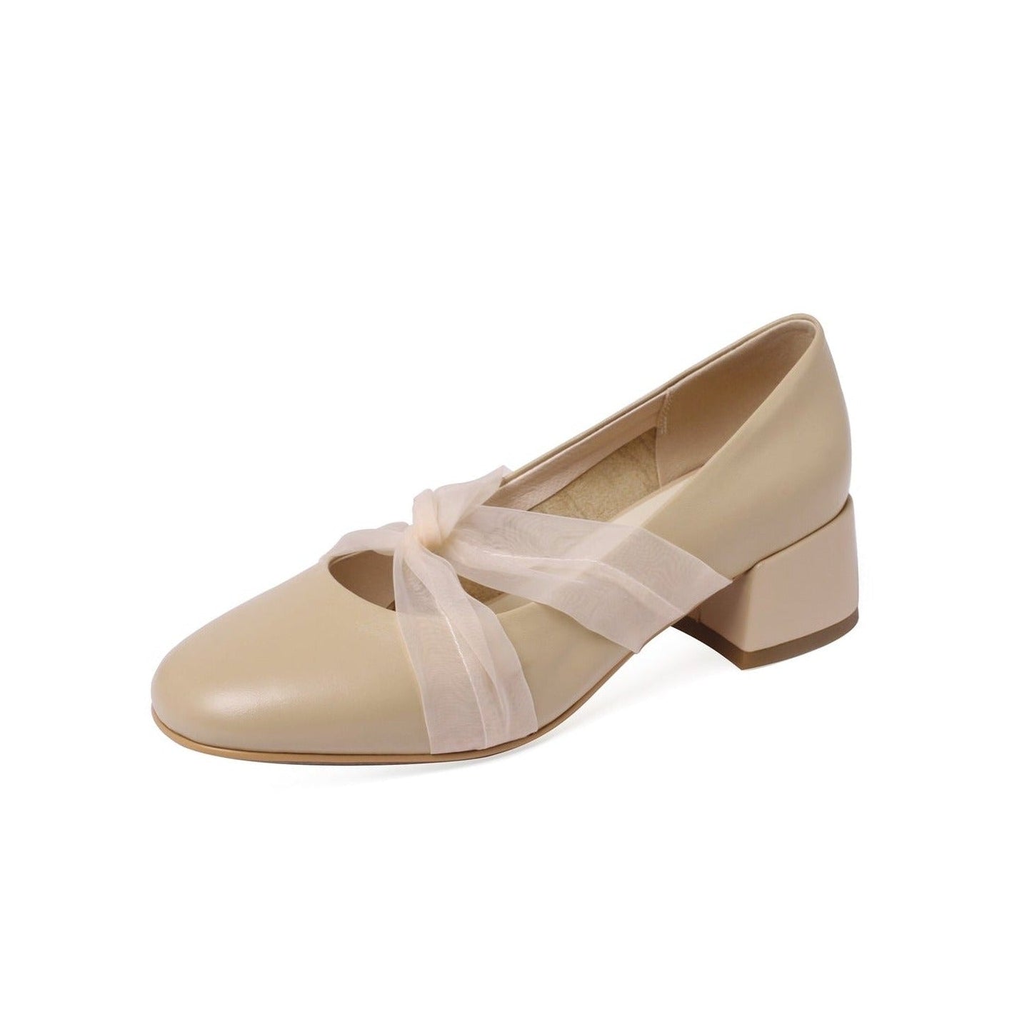 Nine Seven Genuine Leather Women's Handmade Chunky Heel Round Toe Pumps Shoes