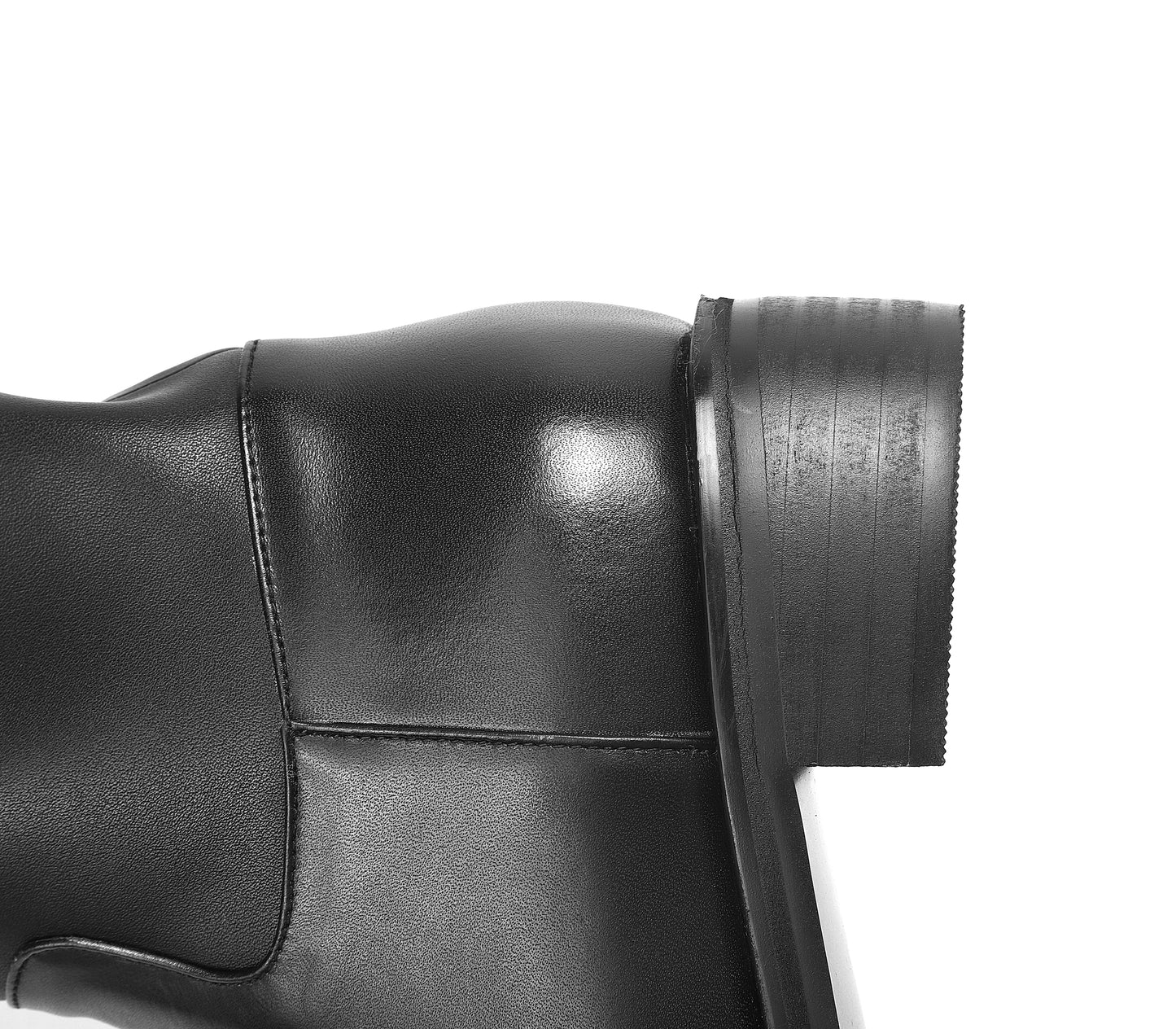 Nine Seven Women's Genuine Leather Round Toe Handmade Half Side Zipper Low Chunky Heel Over Knee Boots