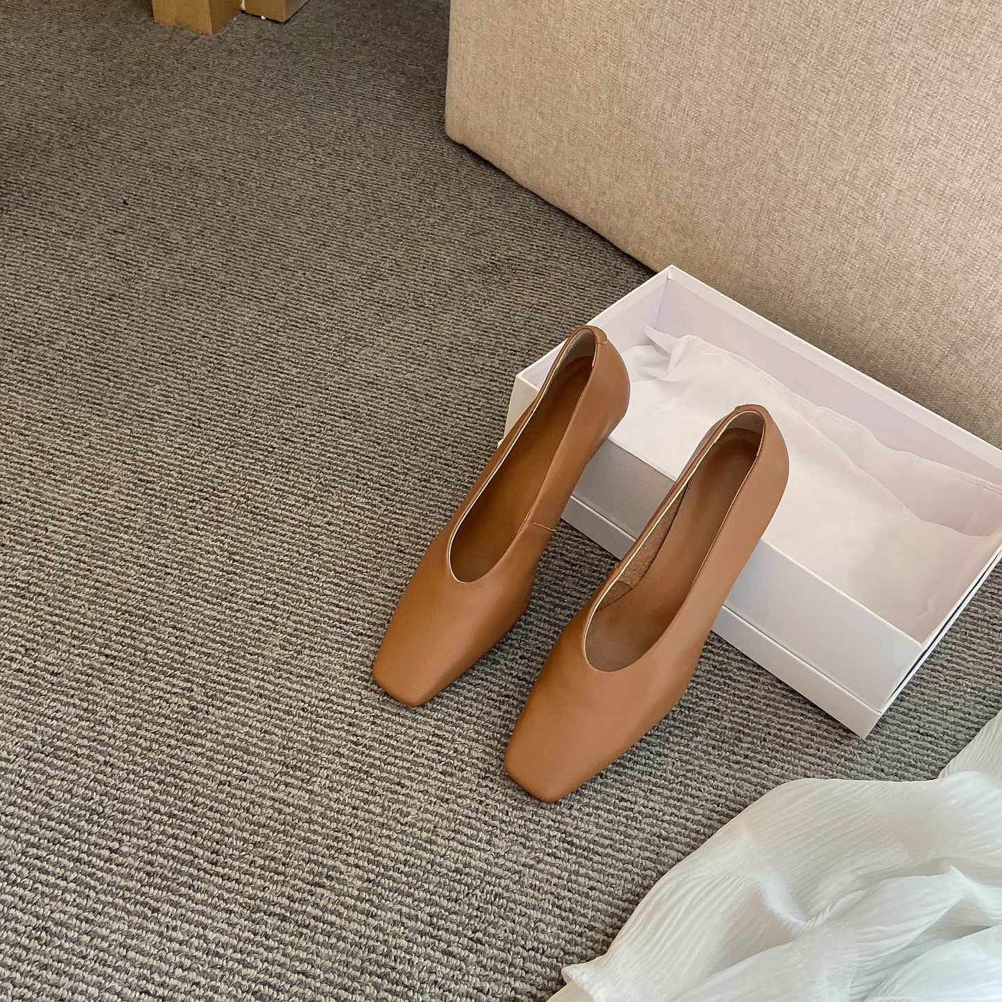 Nine Seven Women's Handmade Genuine Leather Square Toe Stiletto Mid Heels Slip On Stylish Pumps Shoes