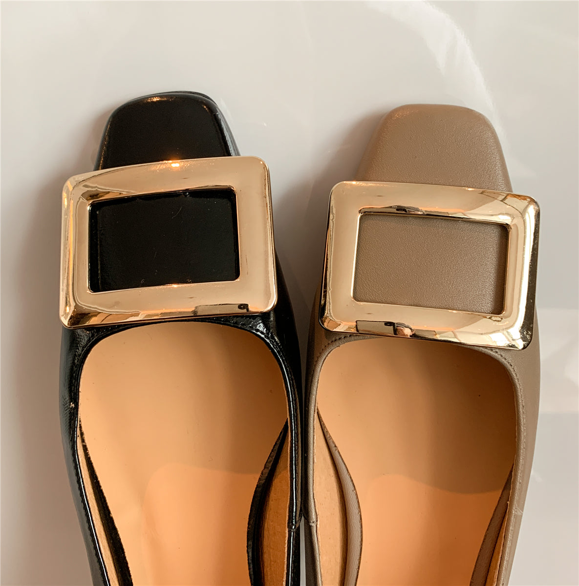 Nine Seven Women's Square Toe Patent Leather Handmade Buckle Comfort Slip On Flat
