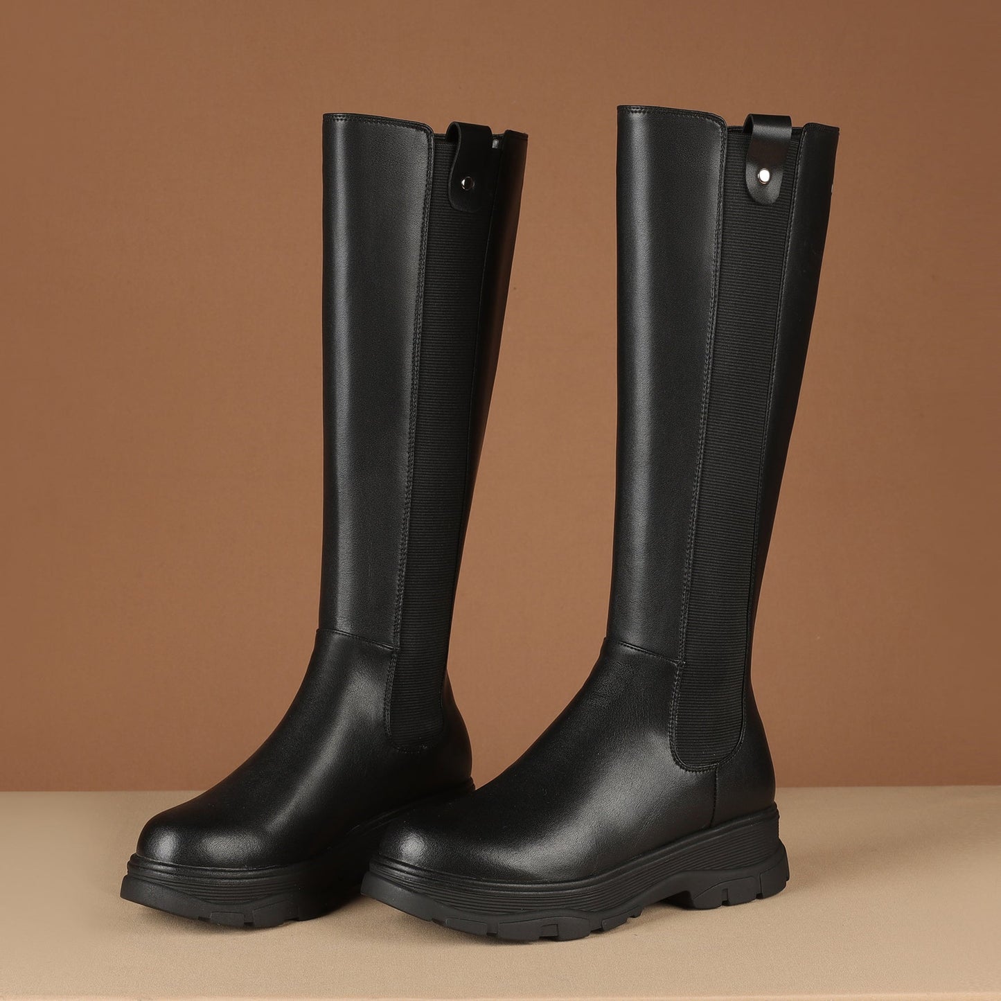 Nine Seven Women's Genuine Leather Round Toe Handmade Platform Back Zipper Stylish Knee High Boots