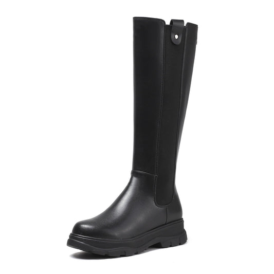 Nine Seven Women's Genuine Leather Round Toe Handmade Platform Back Zipper Stylish Knee High Boots