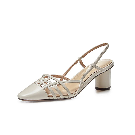 Nine Seven Genuine Leather Women's Handmade Closed Square Toe Chunky Heel Slingback Slip On Sandal Pumps