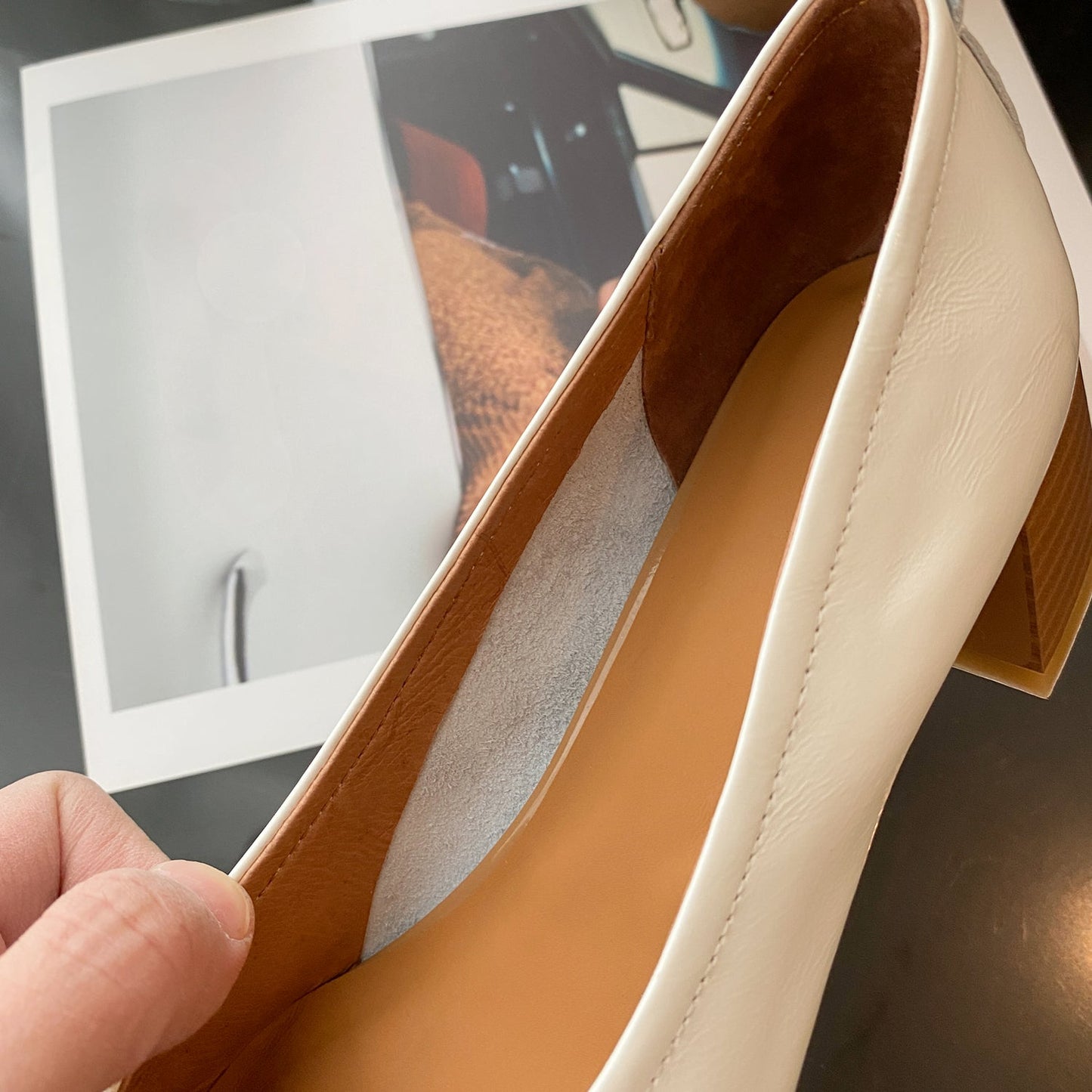 Nine Seven Women's Handmade Genuine Leather Chunky Heel Little Toe Slip On Office Pumps