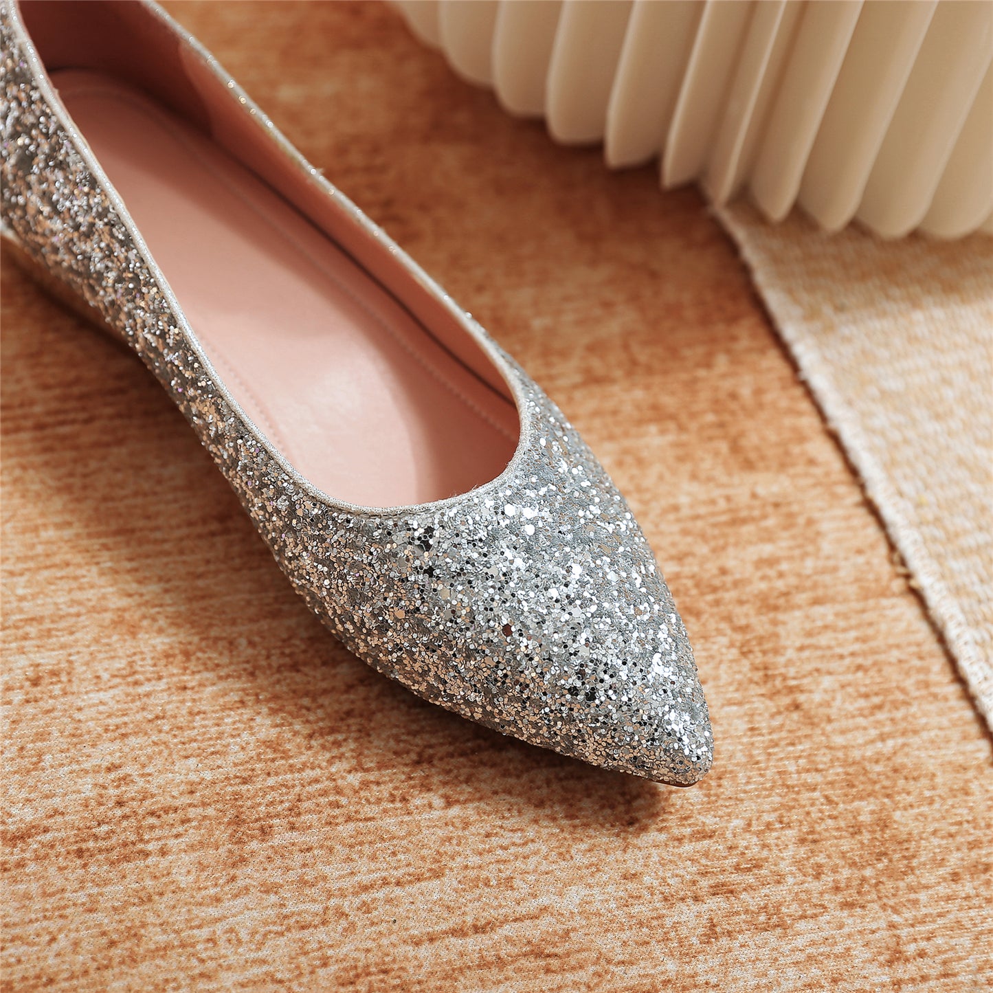 Nine Seven Handmade Women's Glitter Pointed Toe Slip On Flat Weeding Shoes