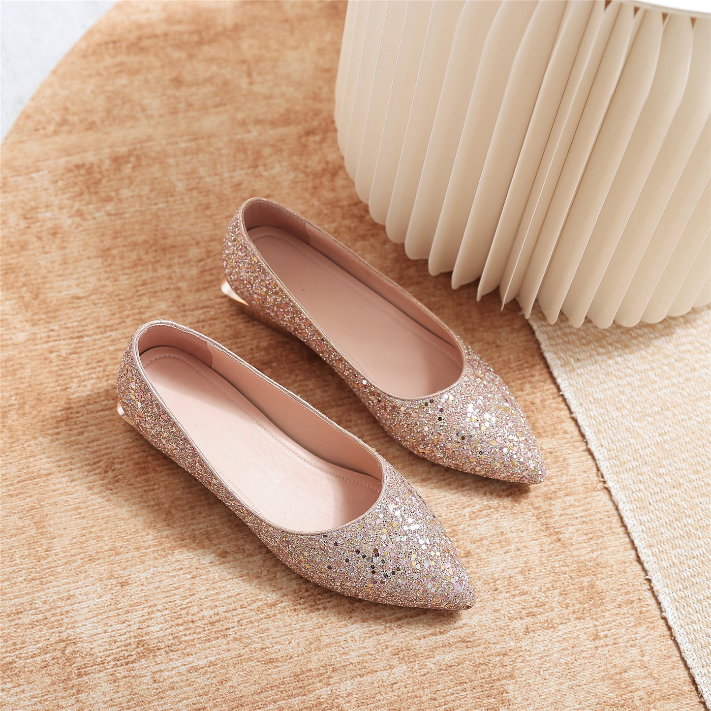 Nine Seven Handmade Women's Glitter Pointed Toe Slip On Flat Weeding Shoes