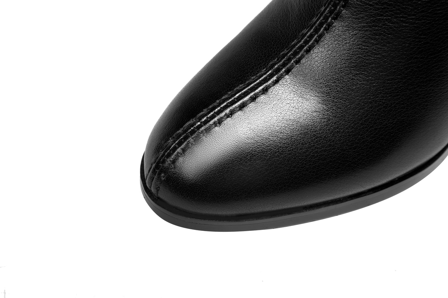 Nine Seven Women's Genuine Leather Handmade Round Toe Side Zipper Chunky Heel Stylish Mid Calf Boots