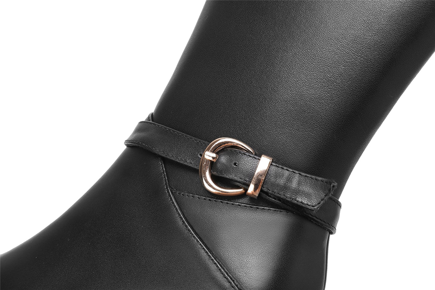 Nine Seven Women's Genuine Leather Sexy Pointed Toe High Stiletto Heel Handmade Side Zip Knee High Boots with Buckle