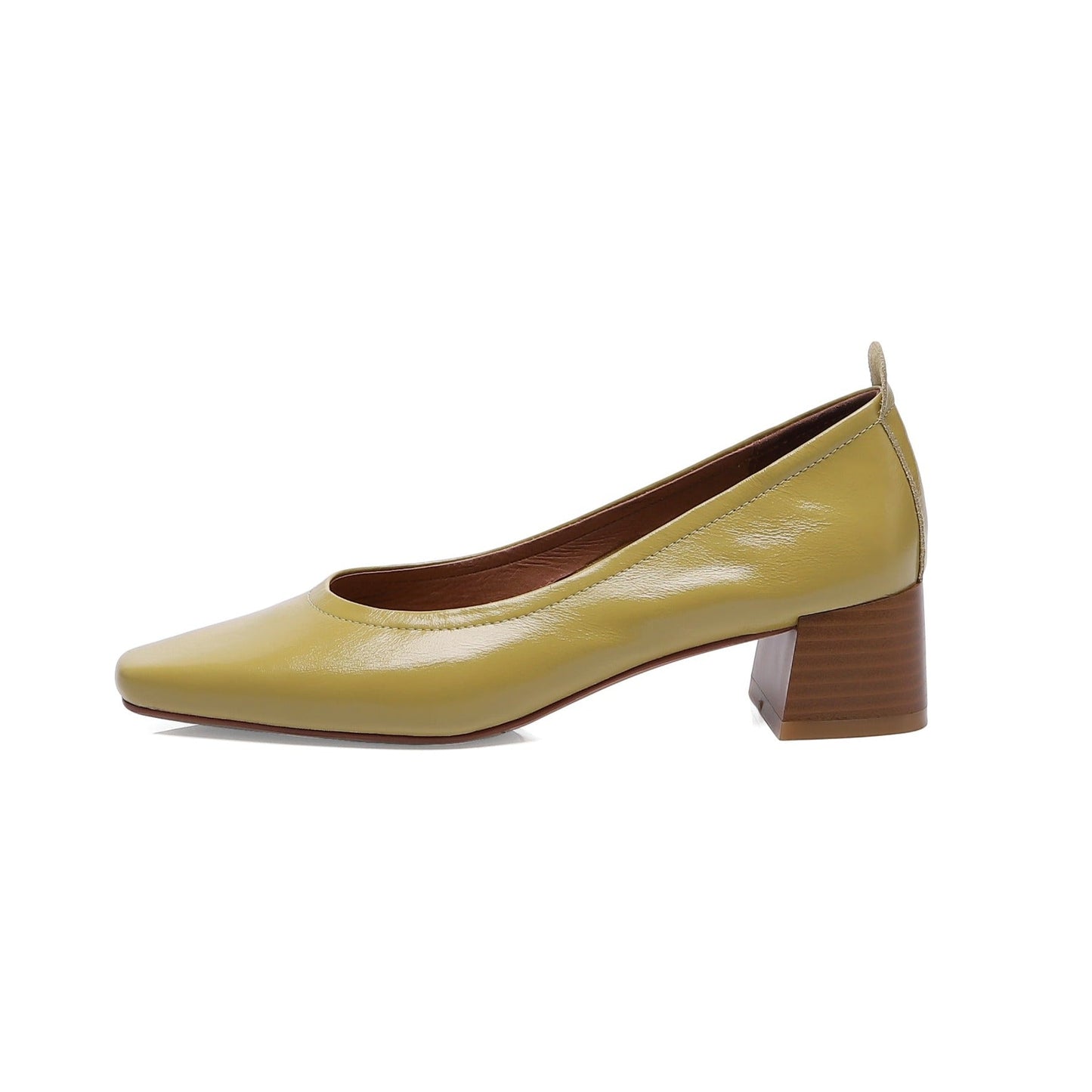 Nine Seven Women's Handmade Genuine Leather Chunky Heel Little Toe Slip On Office Pumps