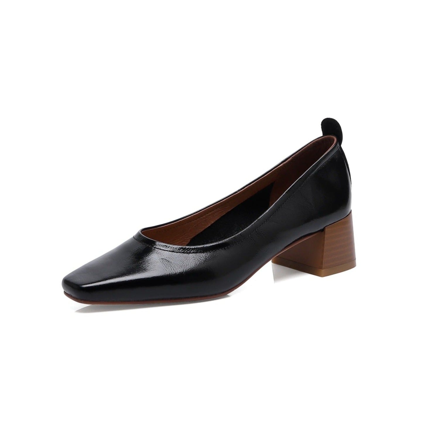 Nine Seven Women's Handmade Genuine Leather Chunky Heel Little Toe Slip On Office Pumps