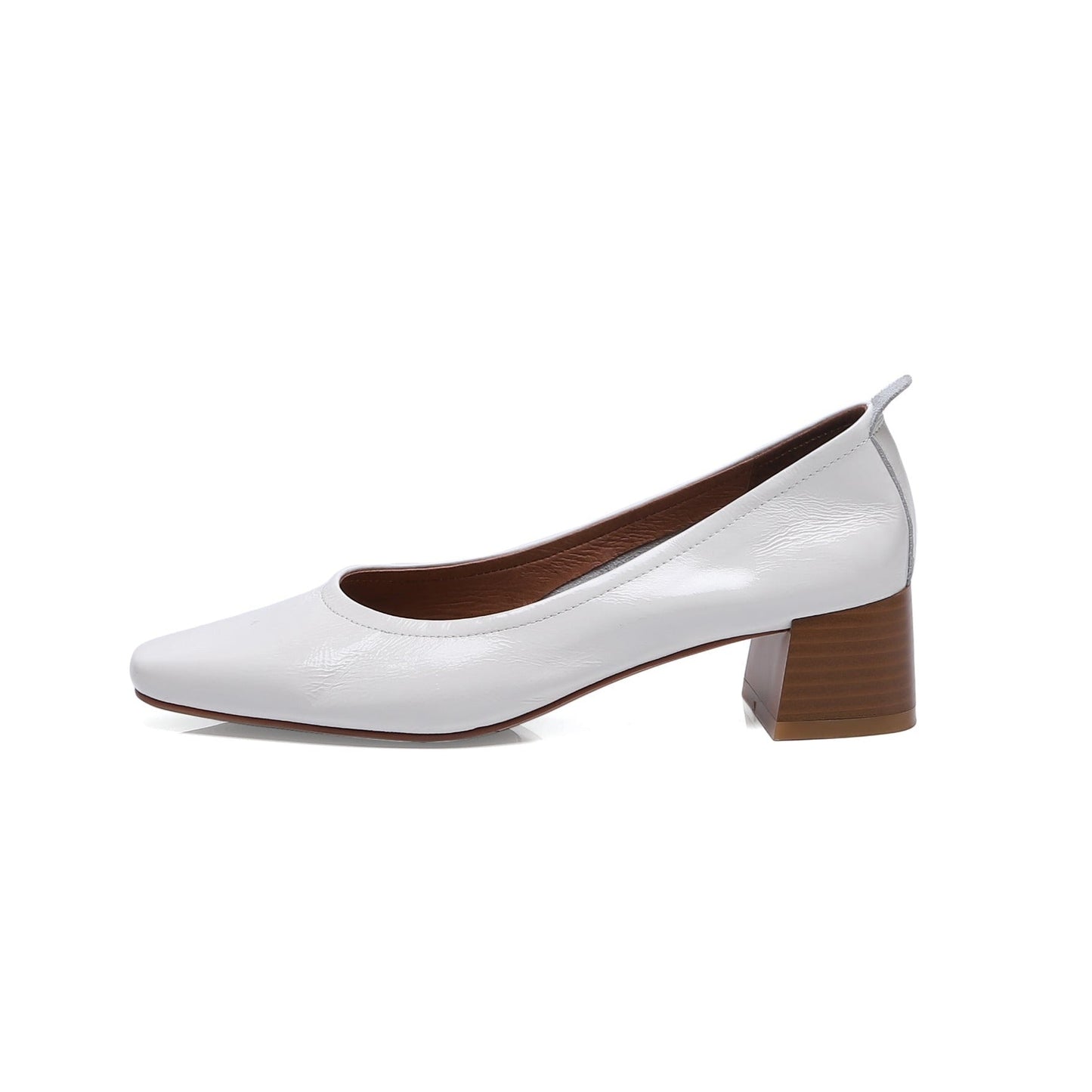 Nine Seven Women's Handmade Genuine Leather Chunky Heel Little Toe Slip On Office Pumps