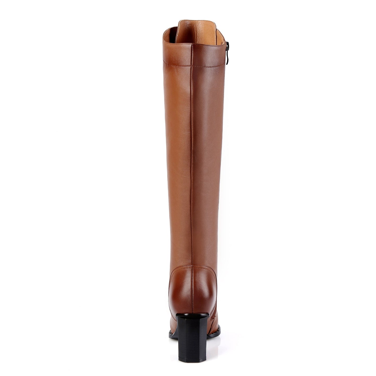 Nine Seven Women's Genuine Leather Pointed Toe Sylish Sleftie Handmade Side Zipper Mid Chunky Heel Knee High Boots