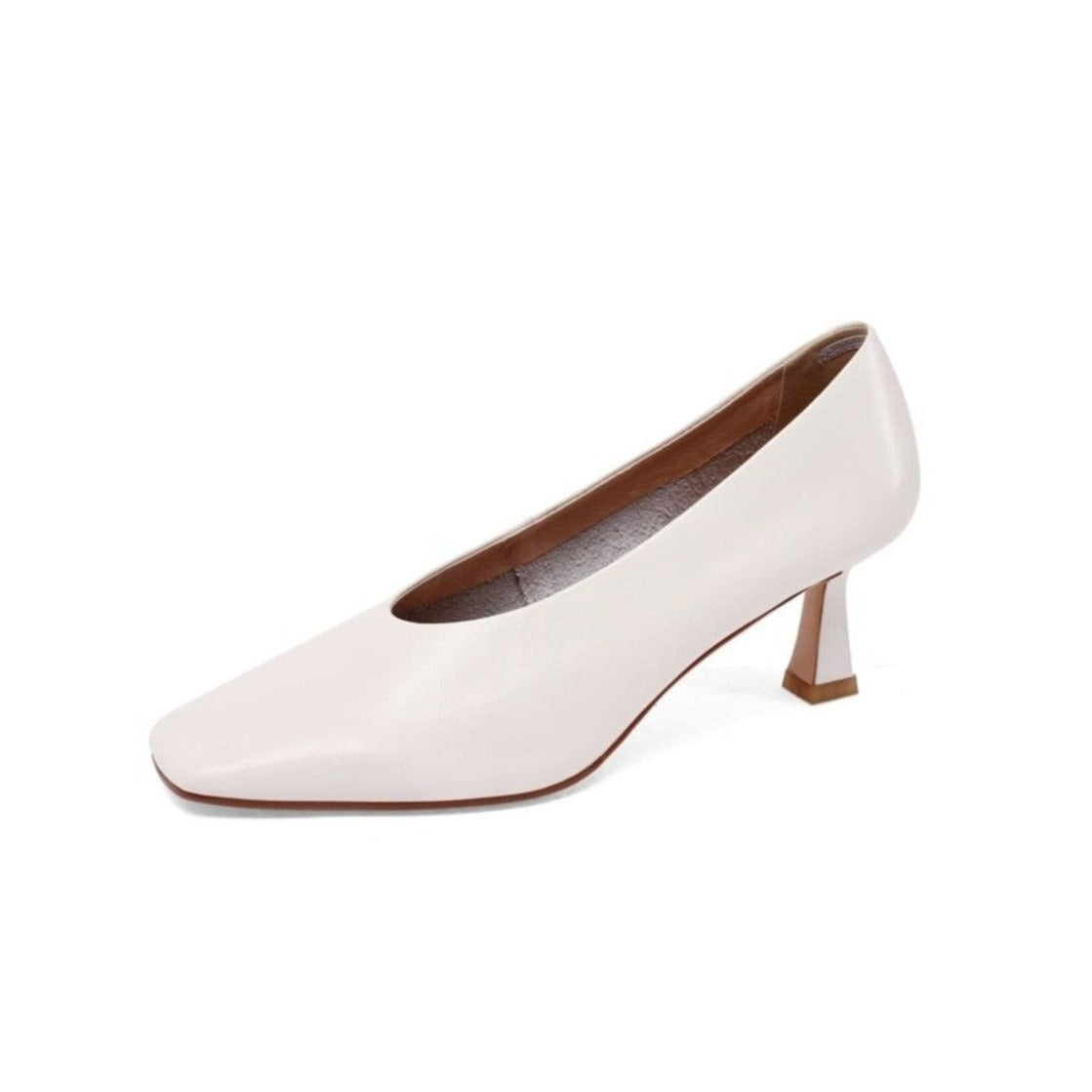 Nine Seven Women's Handmade Genuine Leather Square Toe Stiletto Mid Heels Slip On Stylish Pumps Shoes