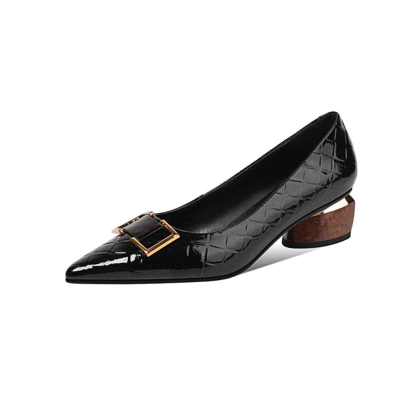 Nine Seven Women's Patent Leather Pointed Toe Handmade Low Chunky Heel Fashion Loafer Shoes with Buckle