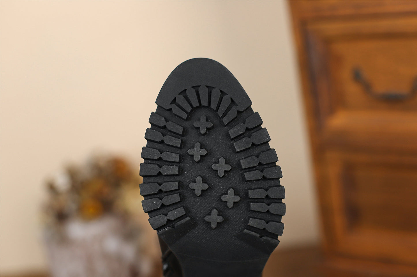 Nine Seven Women's Round Toe Genuine Leather Hnadmade High Chunky Heels Side Zip Up Knee High Boots