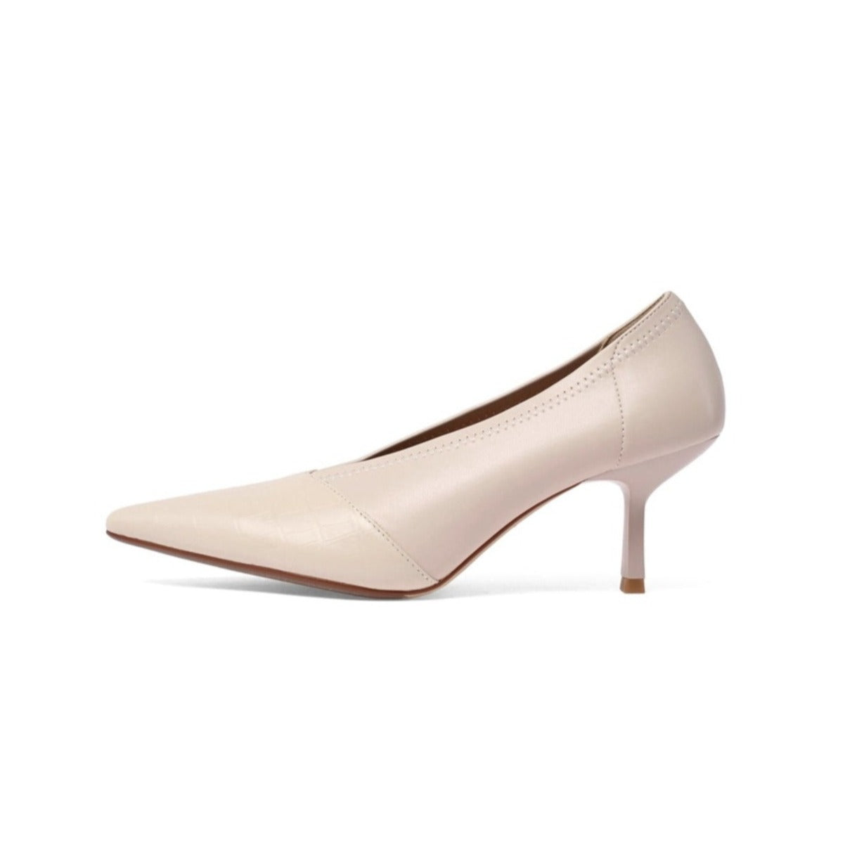 Nine Seven Genuine Leather Women's Handmade Clear Pointed Toe Mid Stiletto Heel Stylish Slip On Loafer Pump Shoes