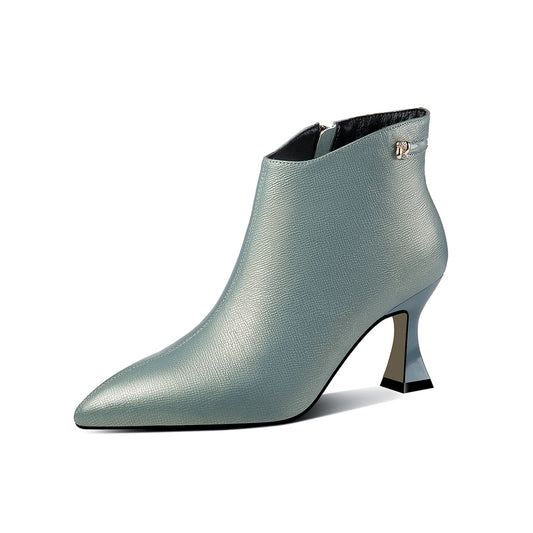 Nine Seven Women's Handmade Genuine Leather Side Zip Up High Heel Pointed Toe Ankle Dressy Booties