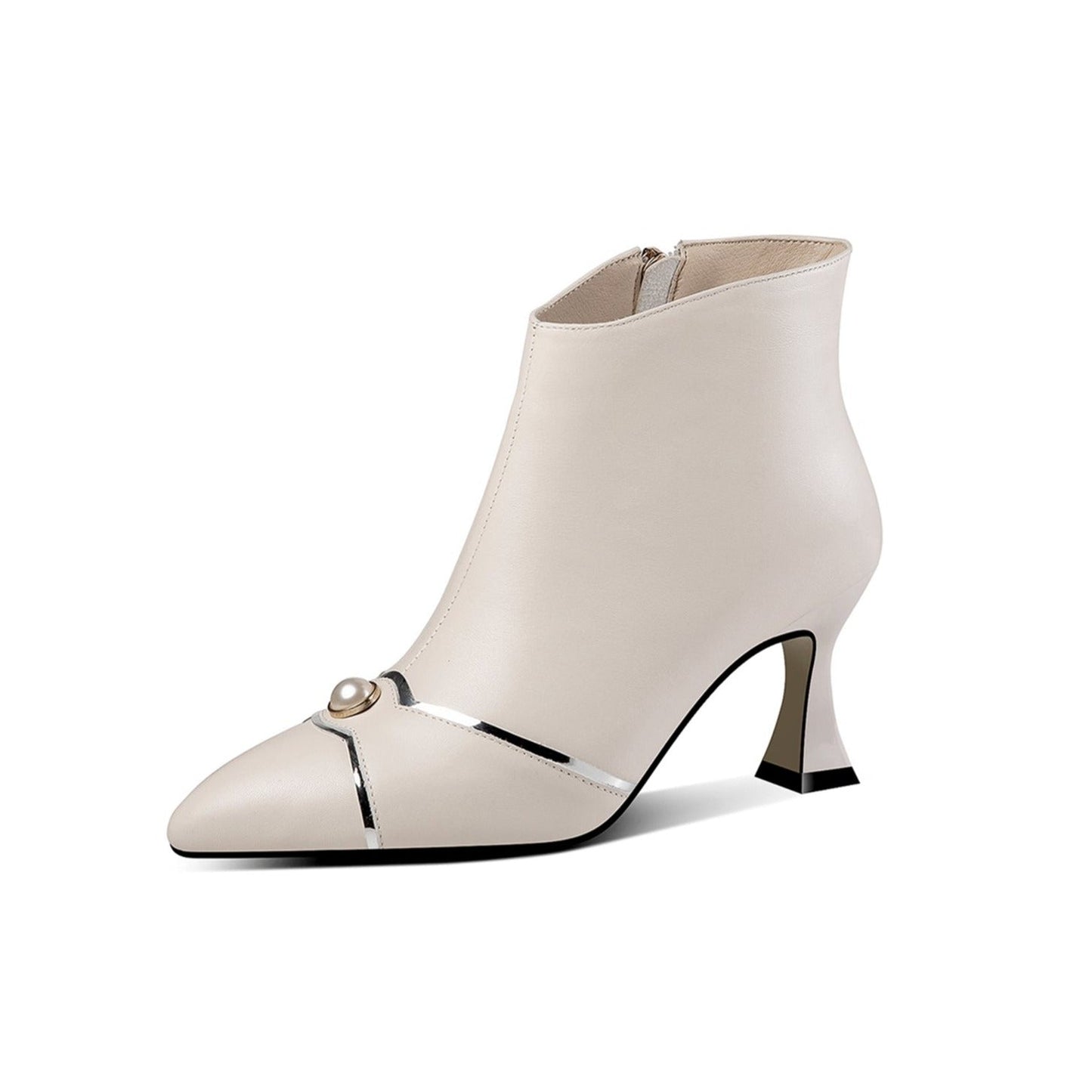 Nine Seven Handmade Women's Genuine Leather Side Zip Up Spool Heel Pointed Toe Elegant Ankle Boots