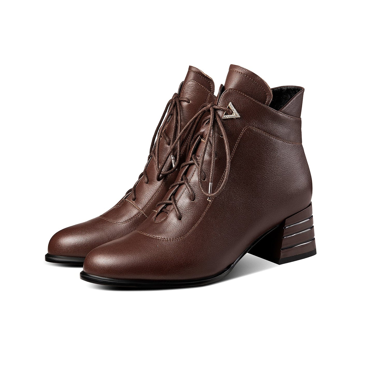 Nine Seven Handmade Women's Genuine Leather Side Zip Up Block Heel Front Band Ankle Booties