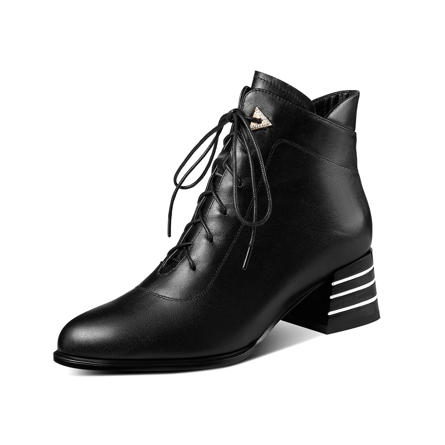 Nine Seven Handmade Women's Genuine Leather Side Zip Up Block Heel Front Band Ankle Booties