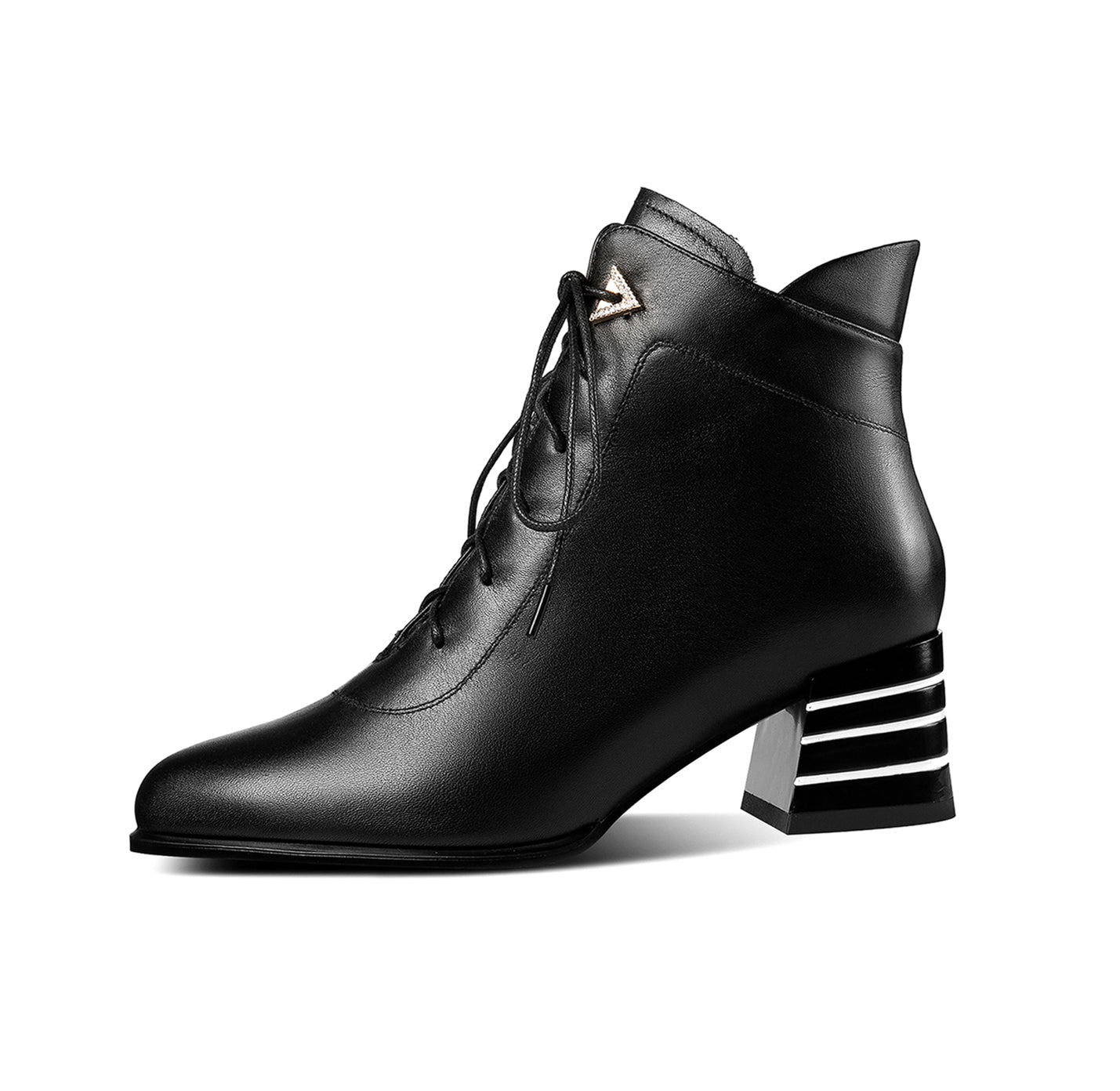 Nine Seven Handmade Women's Genuine Leather Side Zip Up Block Heel Front Band Ankle Booties