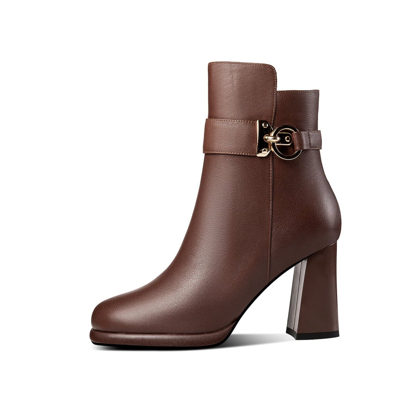 Nine Seven Handmade Women's Genuine Leather Side Zip Up Chunky Heel Buckle Design Stylish Ankle Boots with Platform