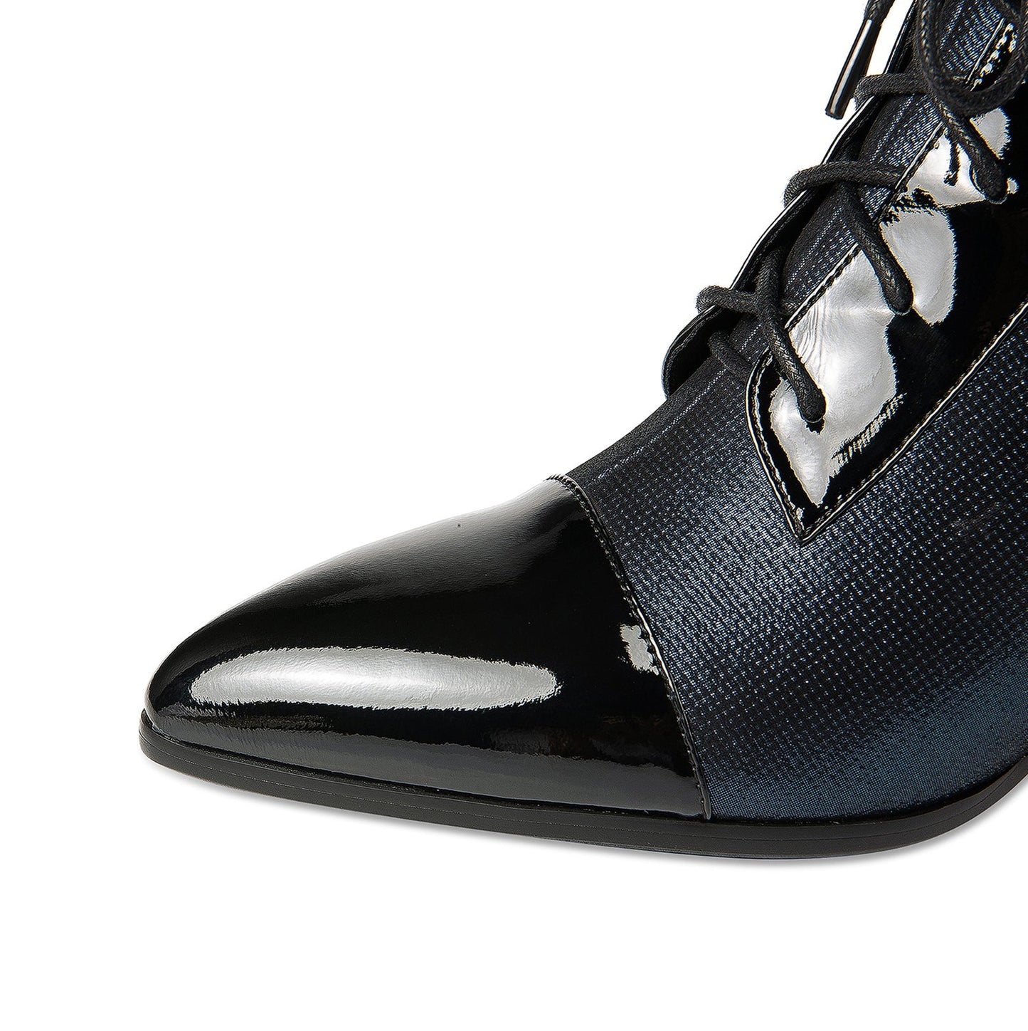 Nine Seven Women's Handmade Patent Genuine Leather Mid Heel Side Zip Up Cap-Toe Ankle Boots with Front Band Design