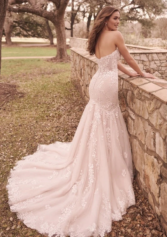 Nine Seven Lace Appliques Off Shoulder/Strapless Tube Top Sheath Wedding Dress Customization