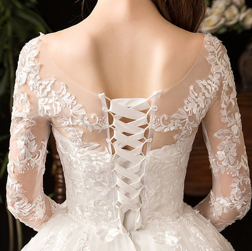 Nine Seven Bridal Dresses Jewel Neck Long Sleeve Appliques A-Line Wedding Dress