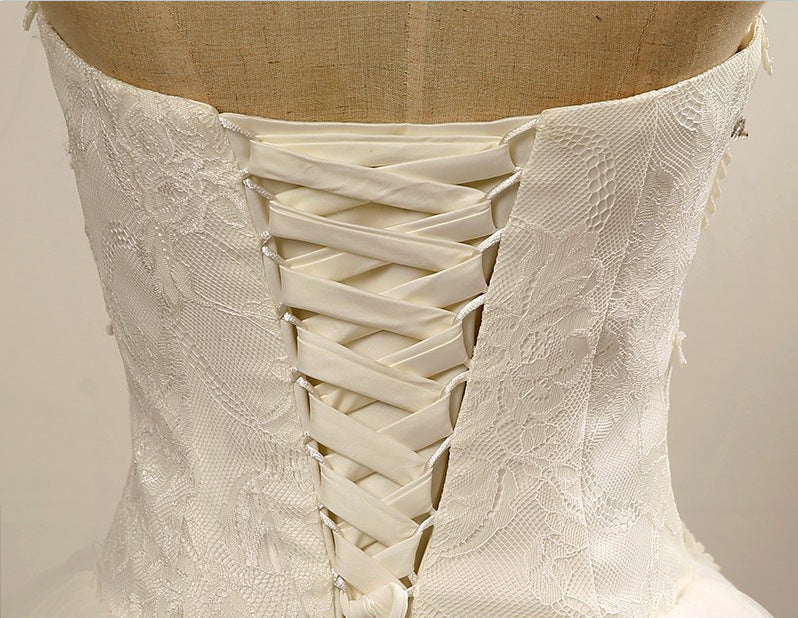 Nine Seven Crystal Pearl Appliques Halter Lace Up Flower Princess Wedding Dress