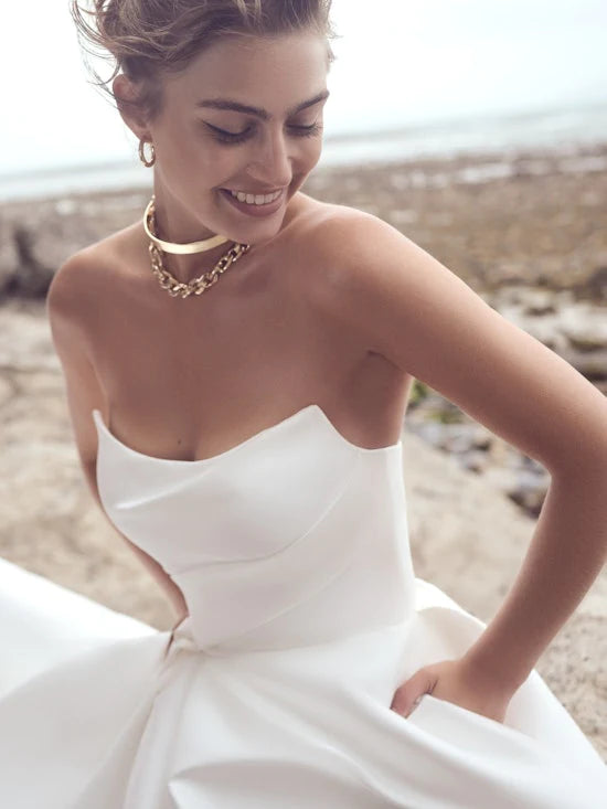 Nine Seven Ruffle Tube Top Strapless A-Line Side Slit Satin Wedding Dress Customization