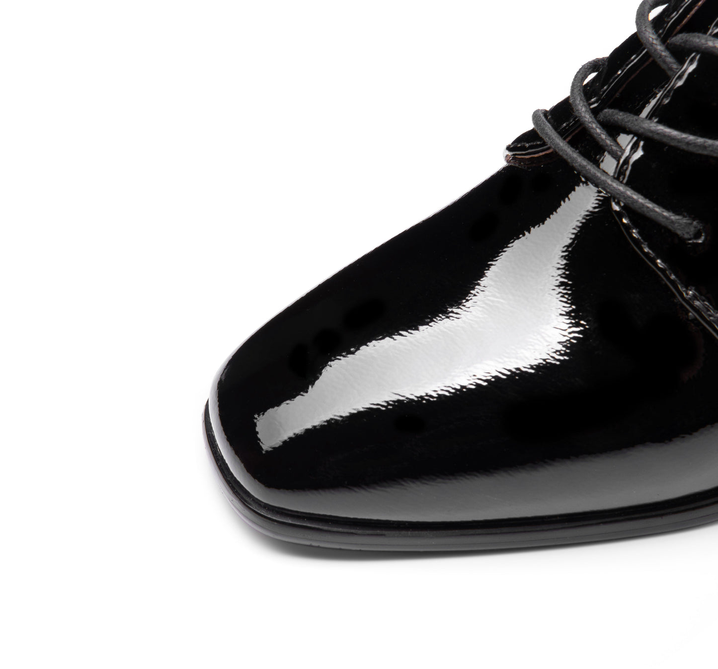 Nine Seven Glossy Patent Leather Women's Handmade Classic Square Toe Crystal Mid Chunky Heel Lace Up Glitter Decor Pump Shoes