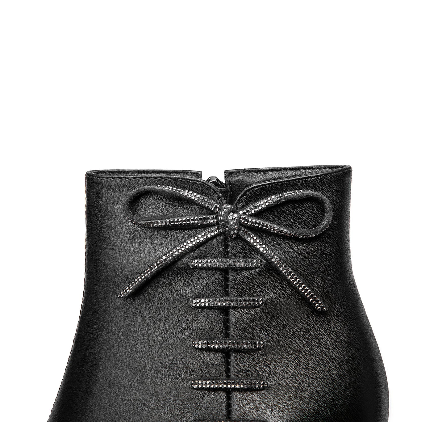 Nine Seven Women's Genuine Leather Handmade Comfortable Mid Block Heel Pointed Toe Side Zip Up Dressing Boots with Bowtie Decor