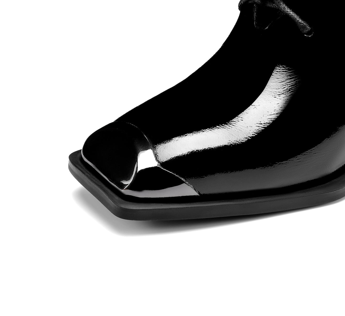 Nine Seven Women's Handmade Patent Leather Classic Square Toe Mid Block Heel Side Zip Lace Up Stylish Ankle Boots