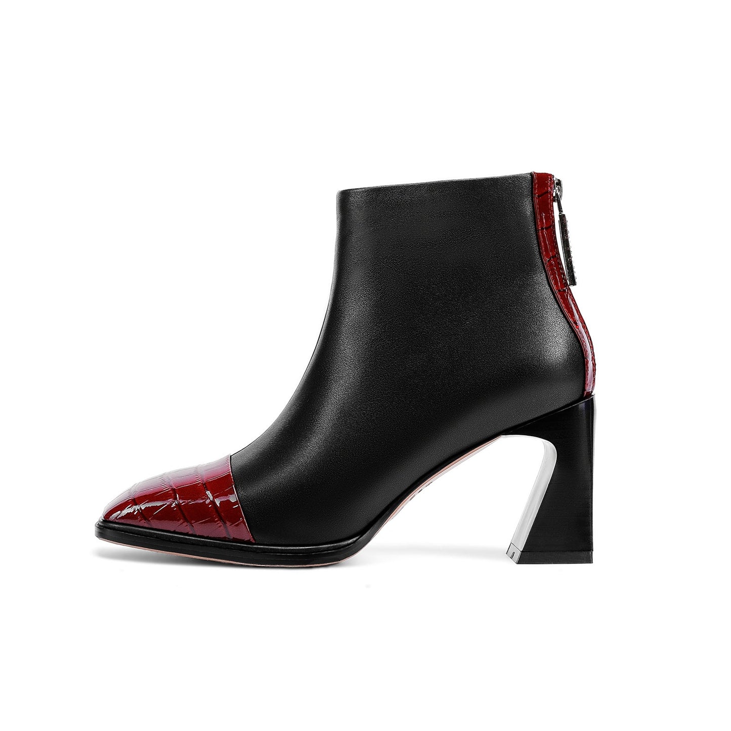 Nine Seven Women's Genuine Leather Handmade High Spool Heel Back Zip Up Patent Square Toe Retro Ankle Boots