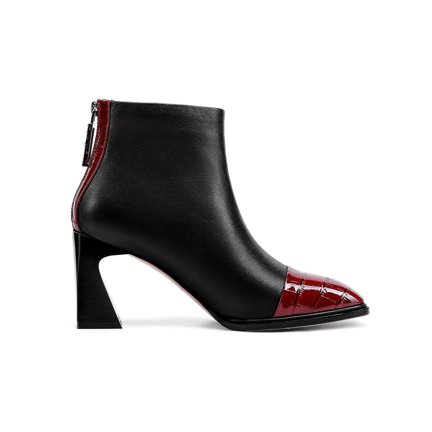 Nine Seven Women's Genuine Leather Handmade High Spool Heel Back Zip Up Patent Square Toe Retro Ankle Boots