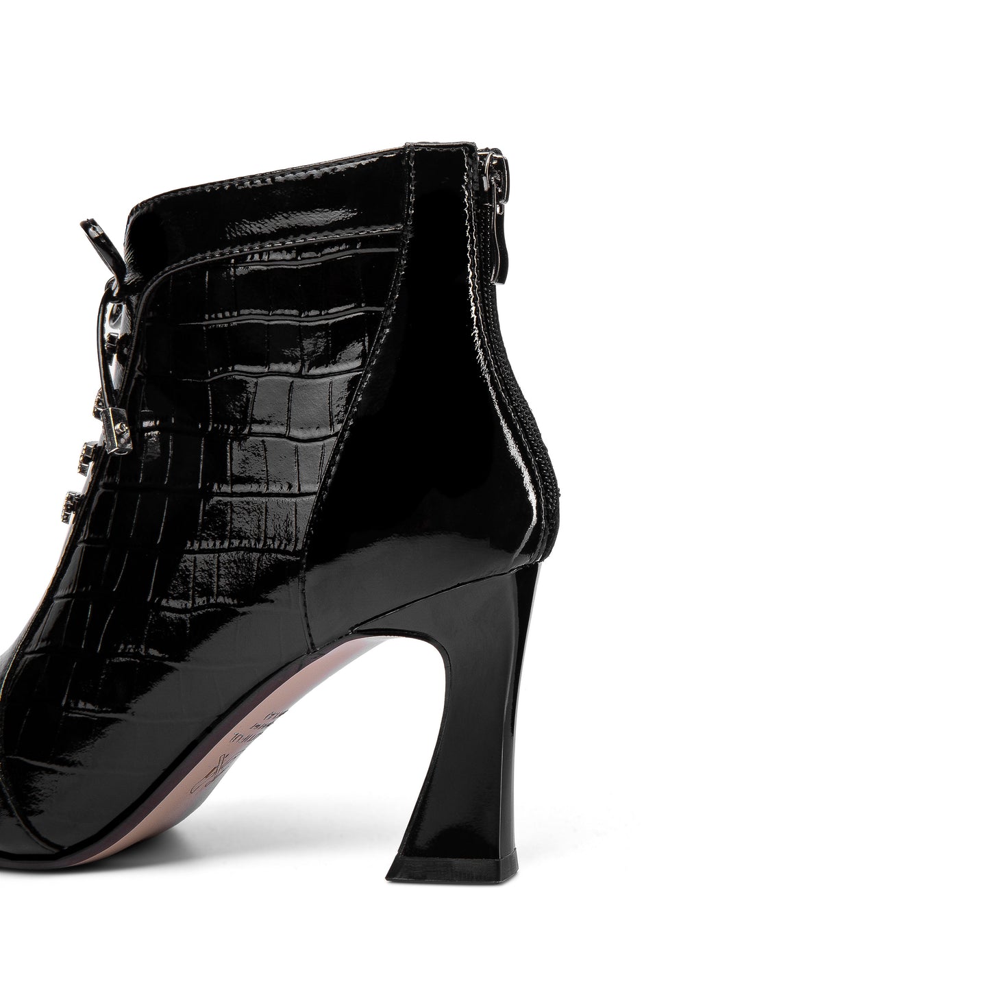 Nine Seven Women's Handmade Patent Leather Pointed Toe Sexy High Spool Heel Zip Up Plus-Size Ankle Booties with Bowtie