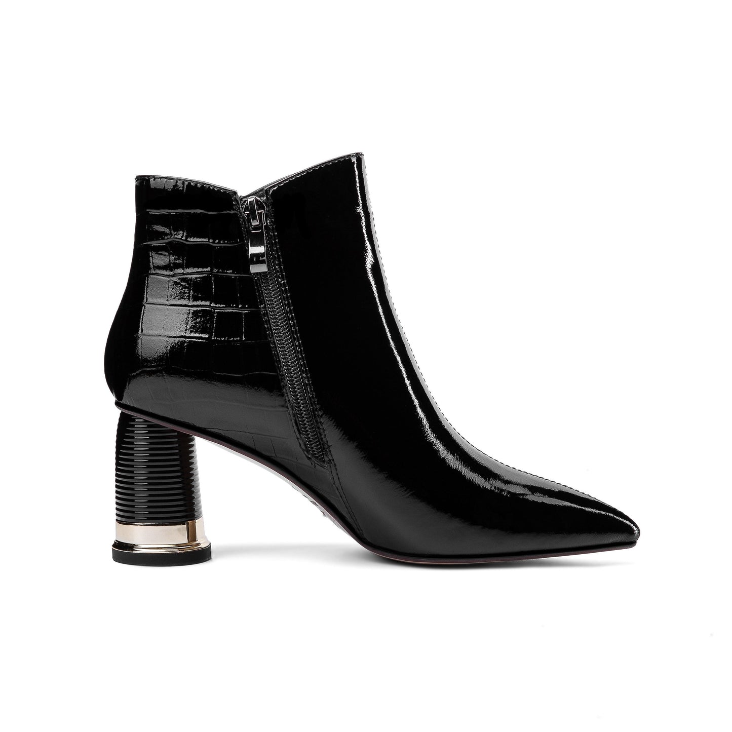 Nine Seven Women's Patent Leather Handmade Pointed Toe Side Zip Up Stylish Cylindrical Mid Heel Ankle Boots