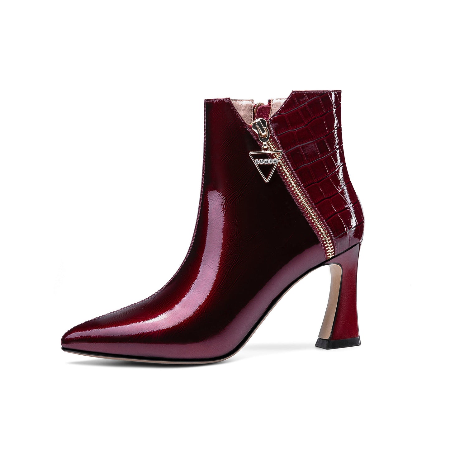 Nine Seven Women's Handmade Patent Leather Pointed Toe High Heel Side Zip Up Glossy Plus Size Ankle Booties