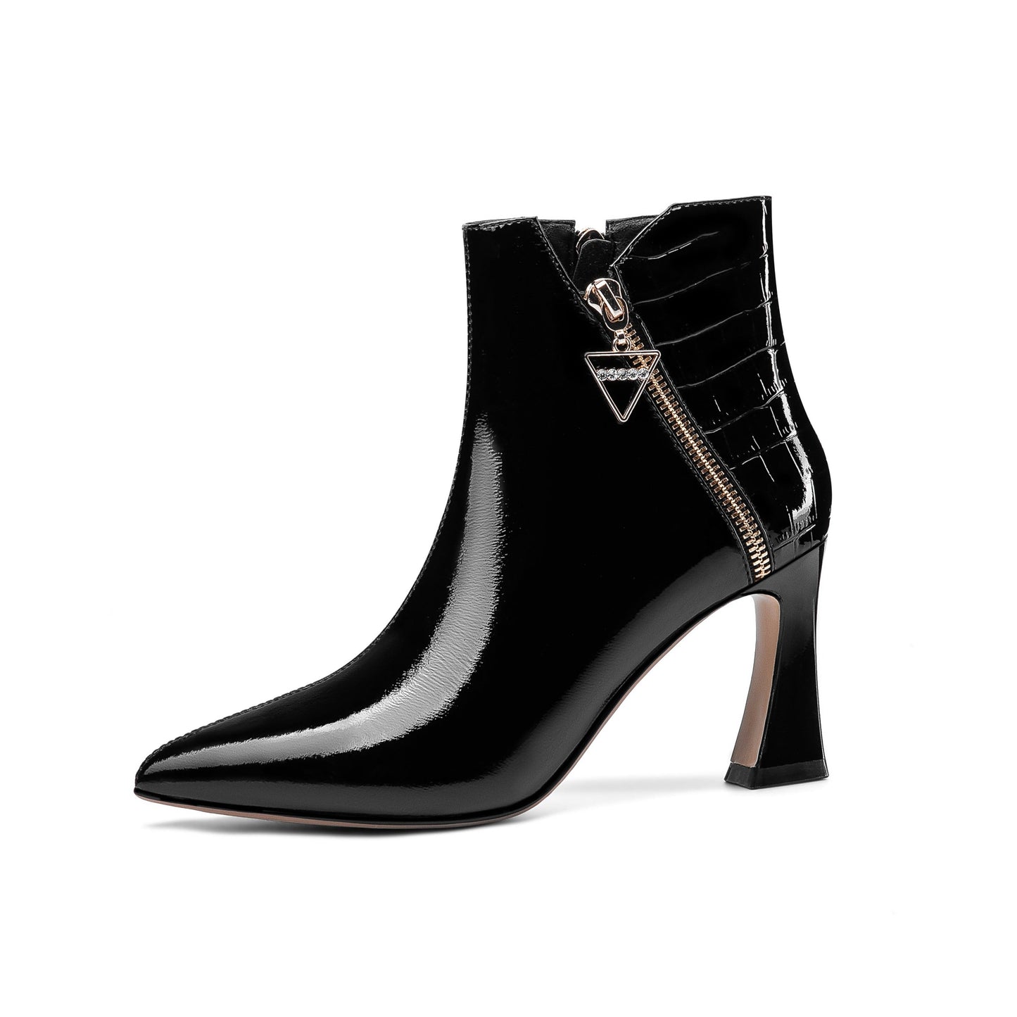 Nine Seven Women's Handmade Patent Leather Pointed Toe High Heel Side Zip Up Glossy Plus Size Ankle Booties