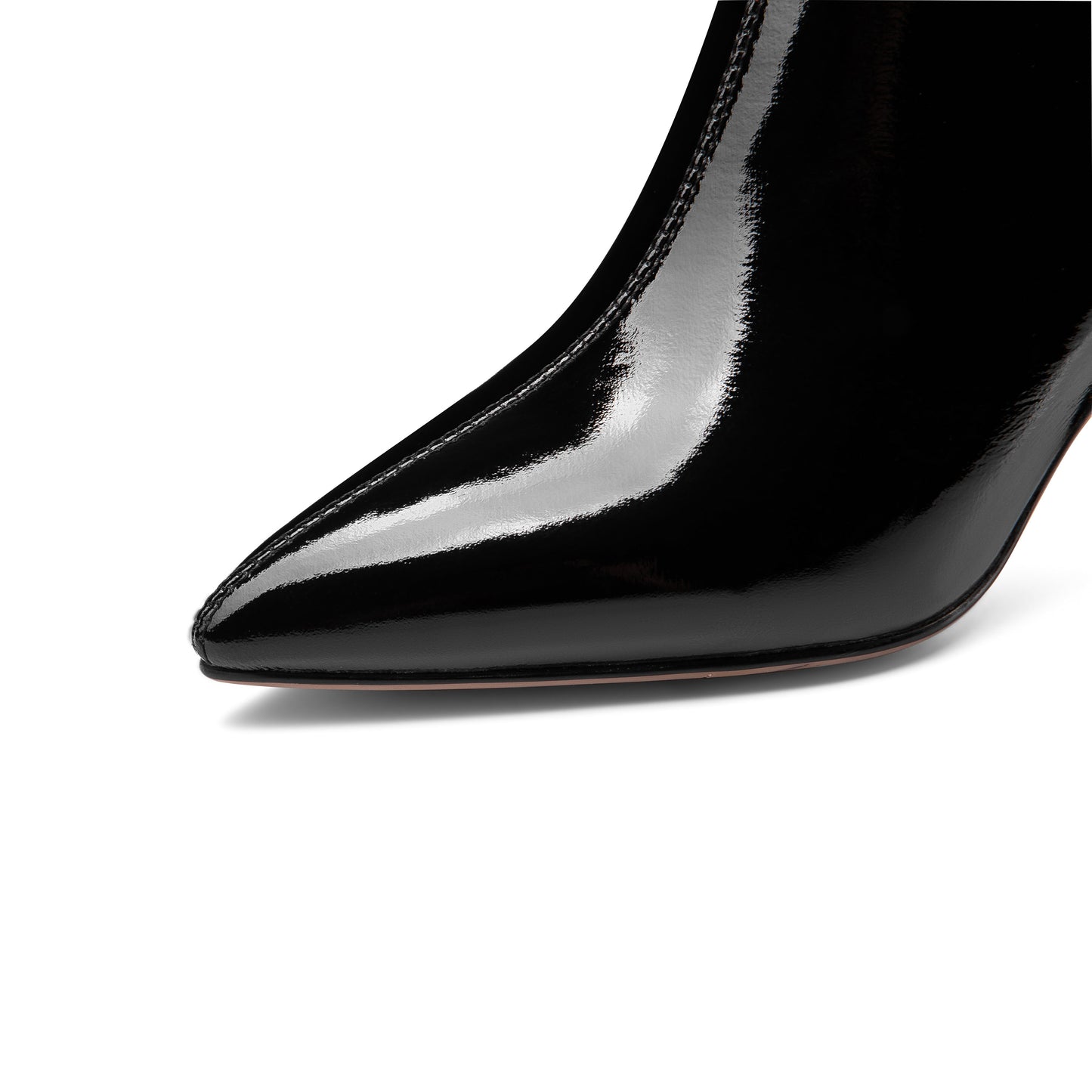 Nine Seven Women's Glossy Patent Leather Handmade Mid Chunky Heel Side Zip Up Pointed Toe Stylish Ankle Boots