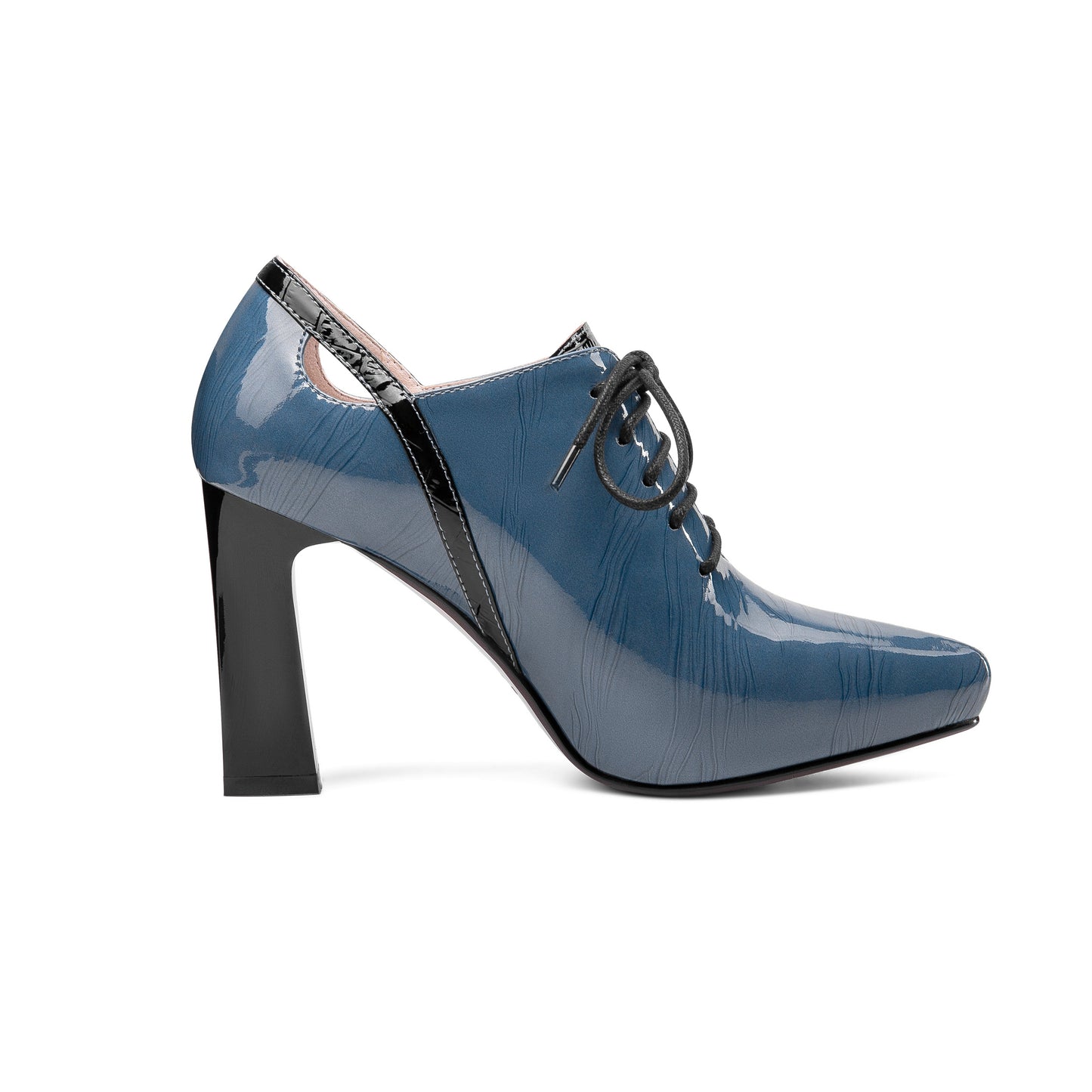 Nine Seven Women's Glossy Patent Leather Handmade Sexy High Chunky Heel Pointed Toe Lace Up Pump Shoes with Platform