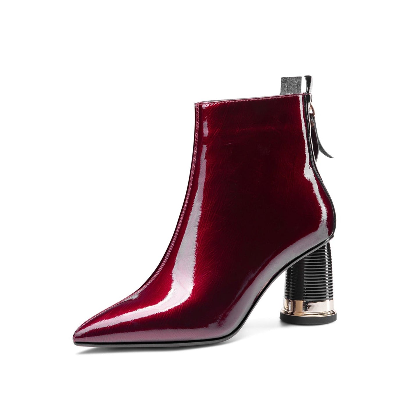 Nine Seven Women's Patent Leather Pointed Toe Handmade Back Zip Modern Mid Chunky Heel Ankle Boots