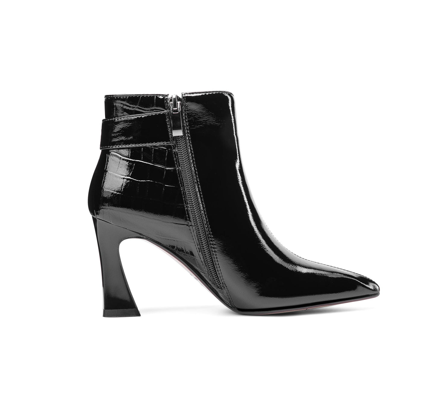 Nine Seven Women's Handmade Patent Leather Pointed Toe Sexy High Heel Side Zip Up Plus-Size Ankle Booties with Glitter Rhinestone Buckle